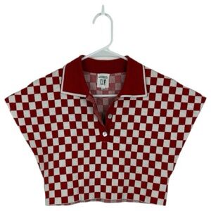 Fashion Brand Company Red & White Check Knit Polo Crop Top S/M EUC punk kidcore